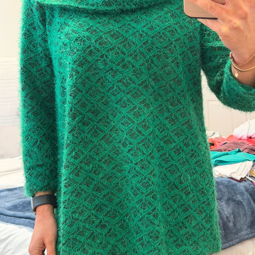 Ali Miles furry Green Cowl Neck Sweater